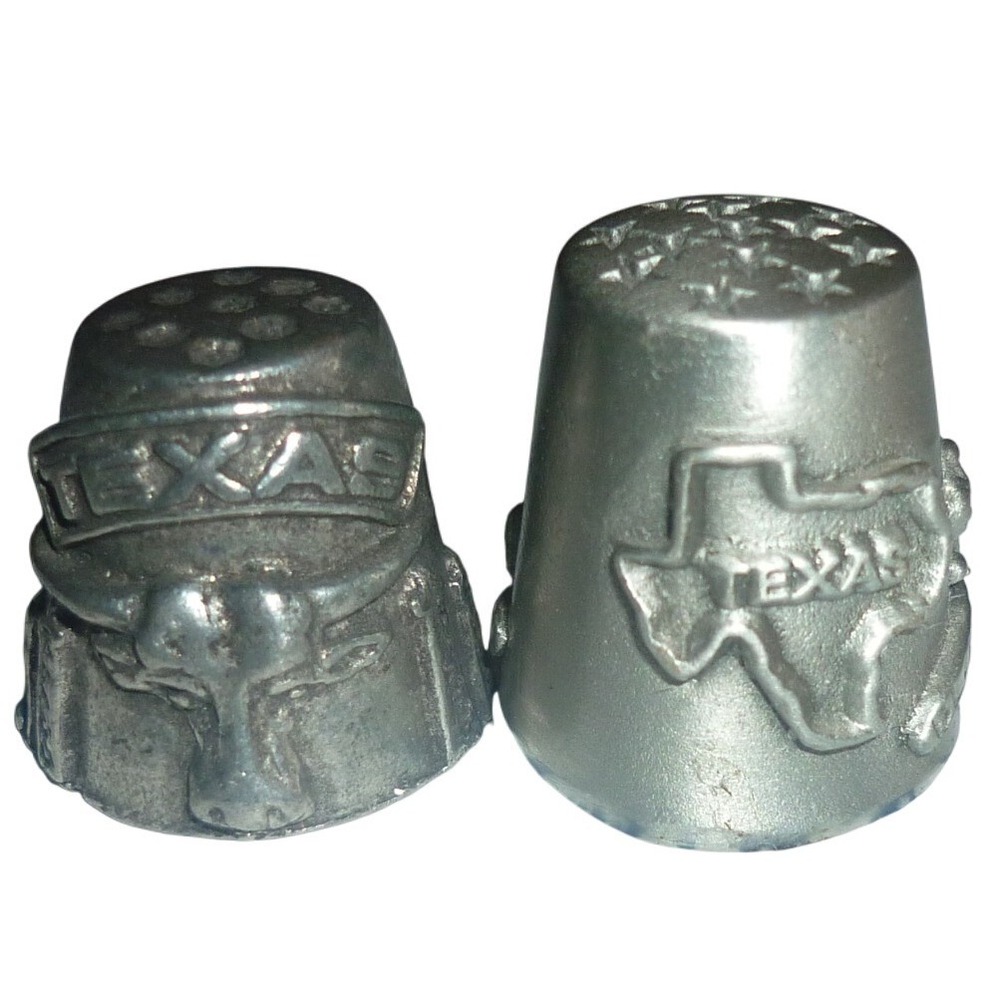 Unbranded Texas Thimbles Set of 2‎ Silver Longhorn State Map Excellent Vintage